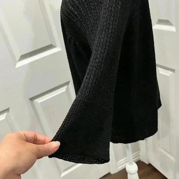 Alfani Open knit Black gathered cardigan type sweater, open front - Picture 4 of 9